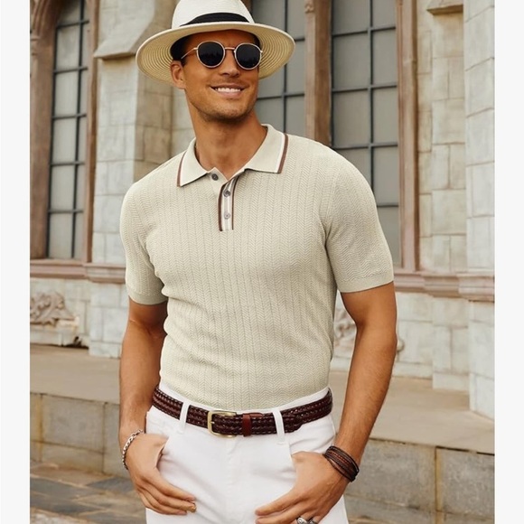 PJ PAUL JONES Men’s Knitted Polo Short Sleeve Textured Pullover Golf Shirt Sz XL - Picture 3 of 14